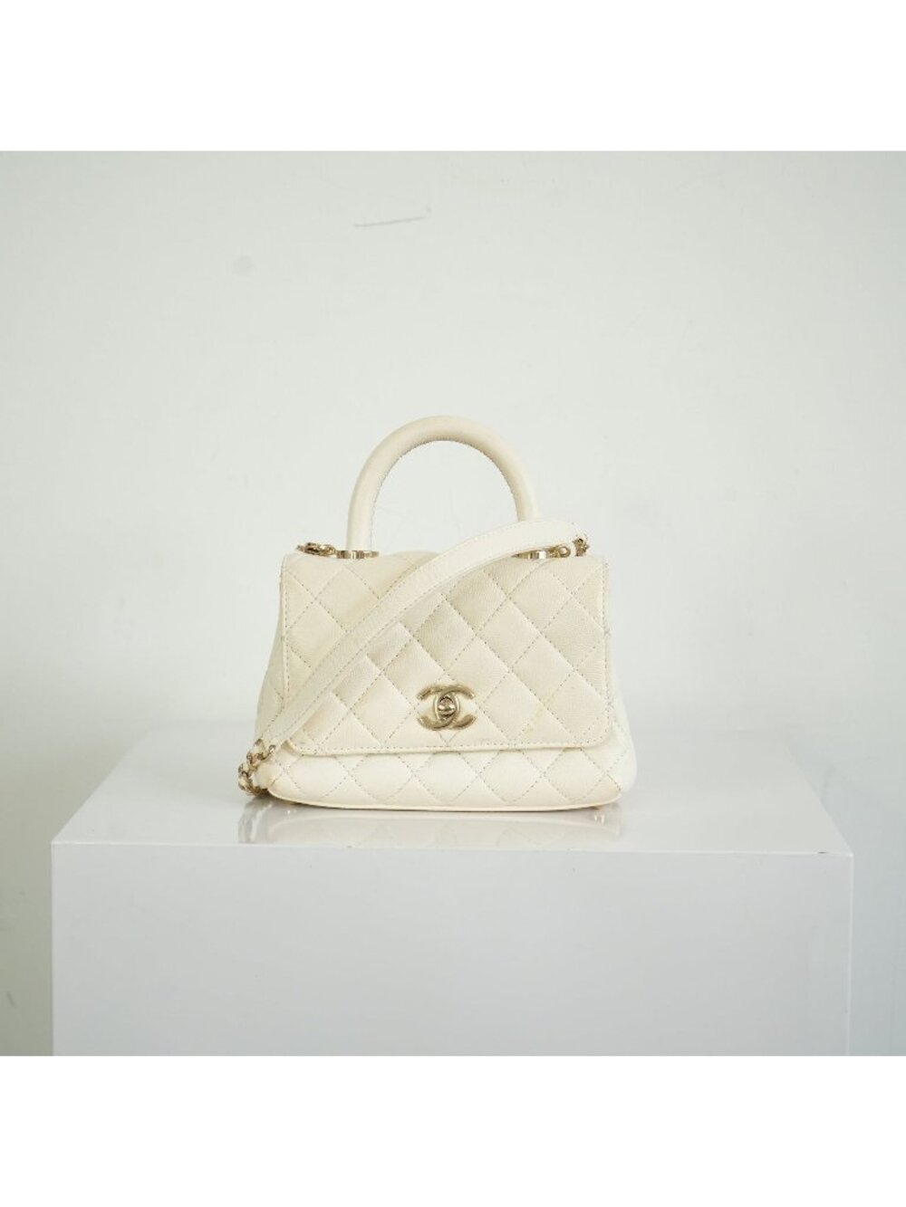 Chanel White Top Handle Caviar